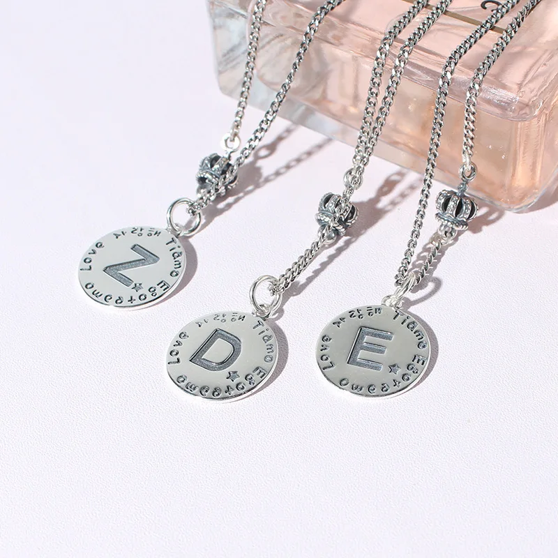 

Amazon Hot sale 925 sterling silver pednang letter necklace alphabet engraved necklace jewelry, Silver letter necklace alphabet