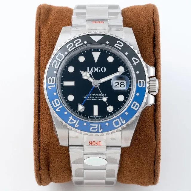 

Custom Logo Diver Rolexables 3186 movement Rollex watch 904L steel GMT Noob Batman watch, N/a