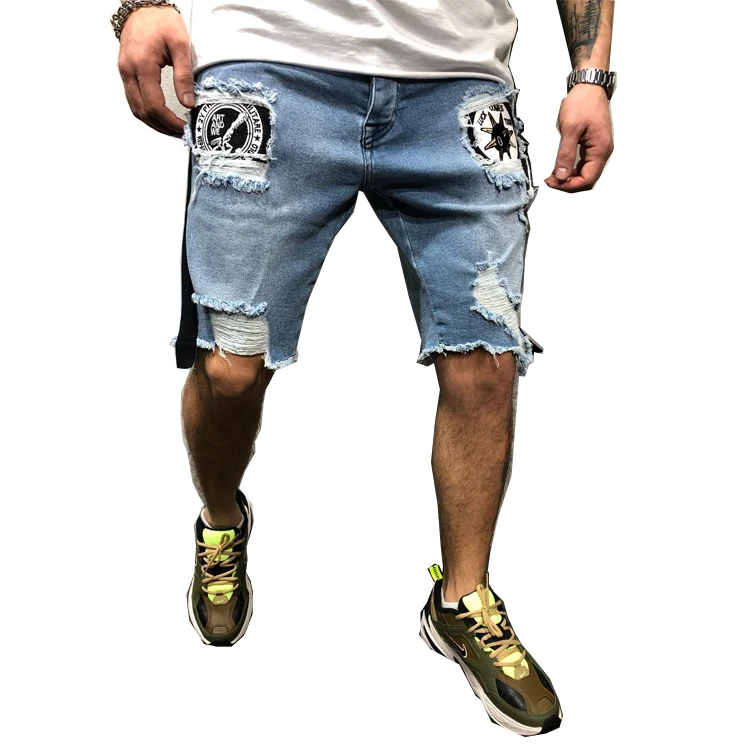 

biker jeans shorts Men's summer stretch denim pants short fit skinny breathable Five trousers skinny jeans England, Picture color