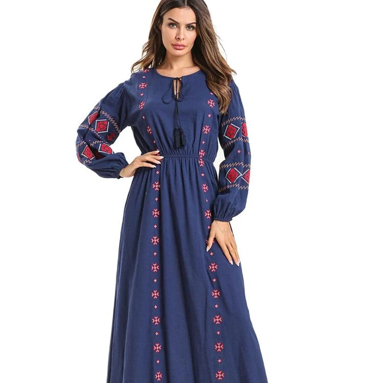 

2019 New Design Fashion Large Size Gown Women's Embroidered Muslim Dresses Design Your Own Abaya, One color