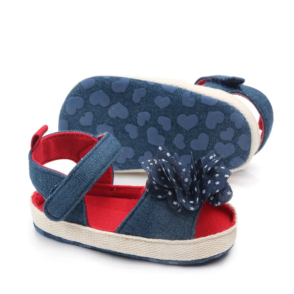 

New design cheap beautiful flower soft sole sandals baby, Navy and red