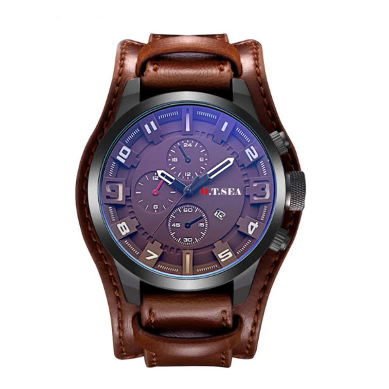 

2019 Hot Sels O.T.SEA Brand 1032 Watch Men Military Quartz Watch Mens Top Brand Luxury Leather Sports Wristwatch Date Clock