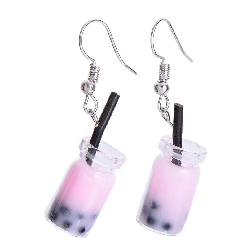 

Fashion Candy Color Lovely Fruit Milk Tea Drink Charm Bottle Resin Drop Earrings Dangle Earring For Women Girls, Same with photos