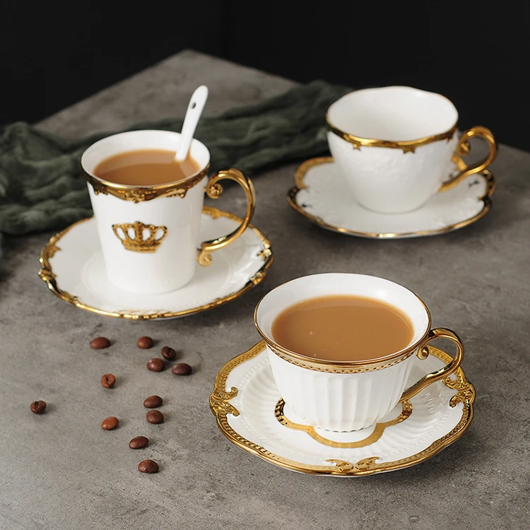 Ceramic  Drinkware  Cup Saucer Set European Style Coffee Cup Gold Edge Afternoon Tea Cups