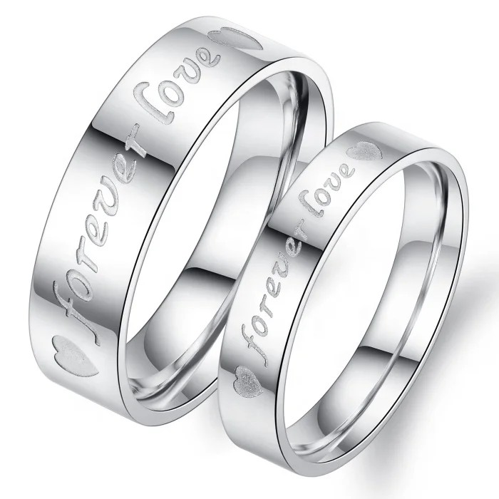 

Minimalism style 'forever love' deep engrave silver color wholesale stainless steel love knot ring for men women