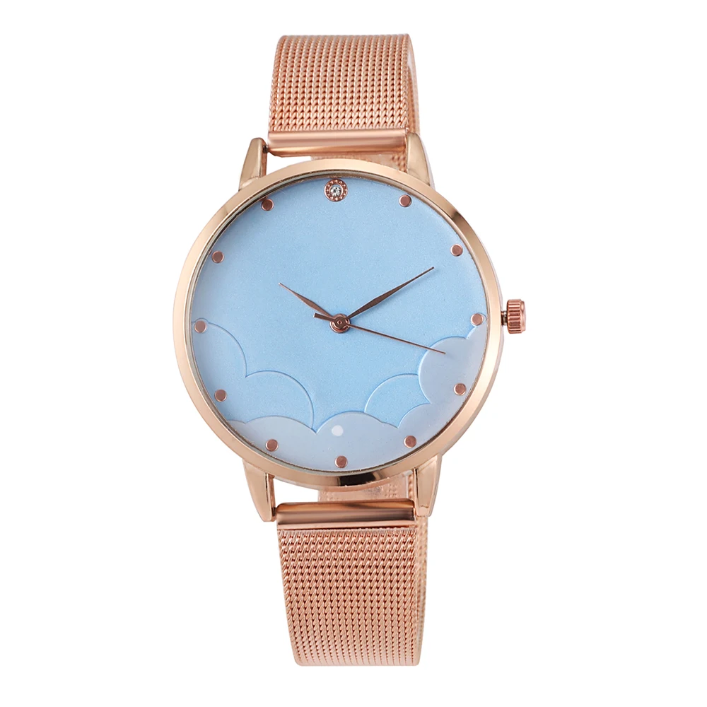 

Fashion Crystal Women Watches Pink Female Starry Sky Dial Leather Quartz WristWatch F0017