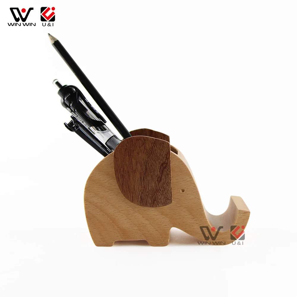 

Multi function Fashion Elephant Shape Wooden Phone Holder Customized Logo Wholesale Phone Stand, Natural wood color