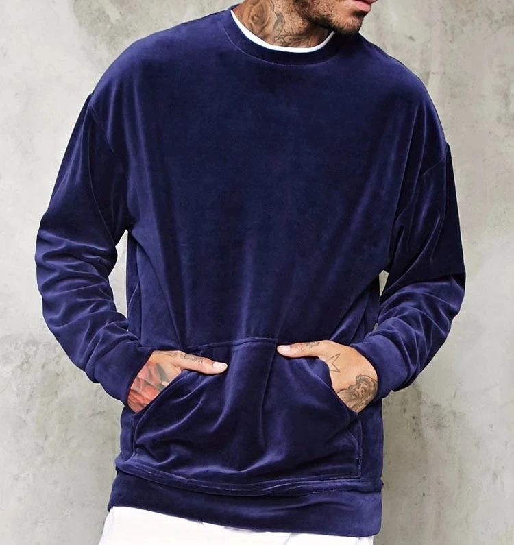 

Fashion Custom Mens Plain Crewneck Pullover Velour Sweatshirt Without Hood, Customized color