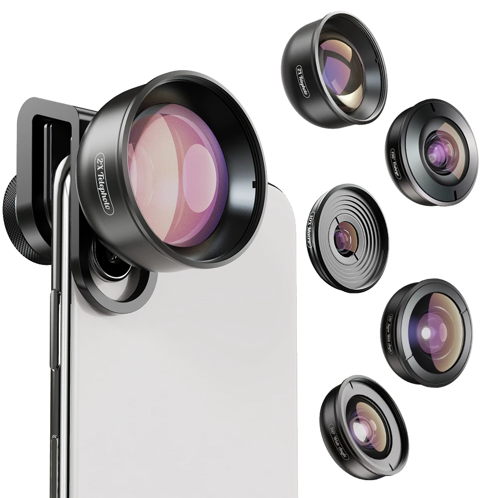 

HD 5 in 1 Cell Phone Camera Lens Kit Wide Angle Telephoto Lens Macro Fisheye Lenses for iPhone Xs Max X Huawei P20 Pro Samsung