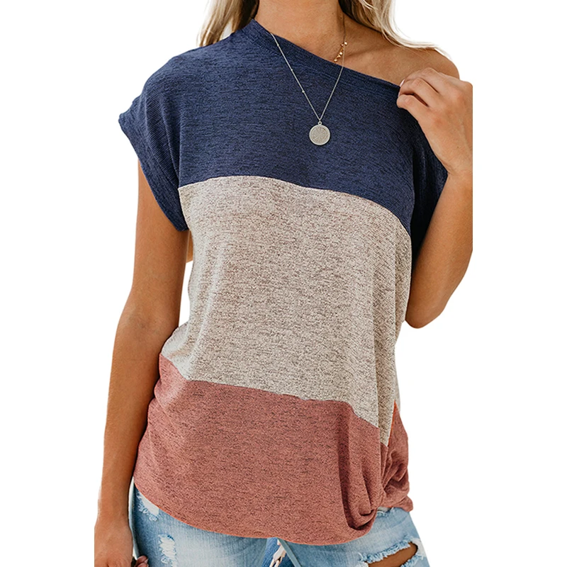 

Summer Block Twist Tee Short Sleeve Casual Women T Shirt, Customized