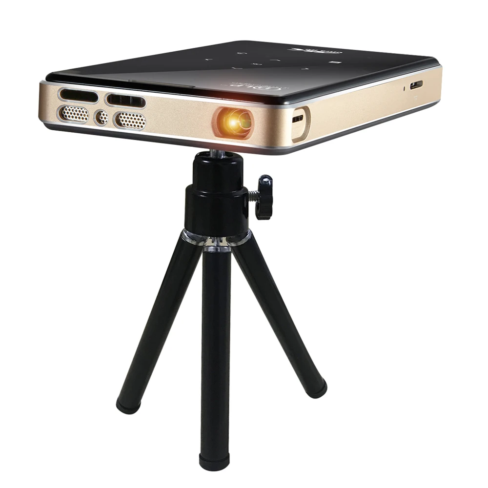 

Android 9 quad core 2G 16G Wireless Portable Projector 854x480 DLP Smart Mobile Mini Pocket HD Wifi Projector p9, Black golden frame