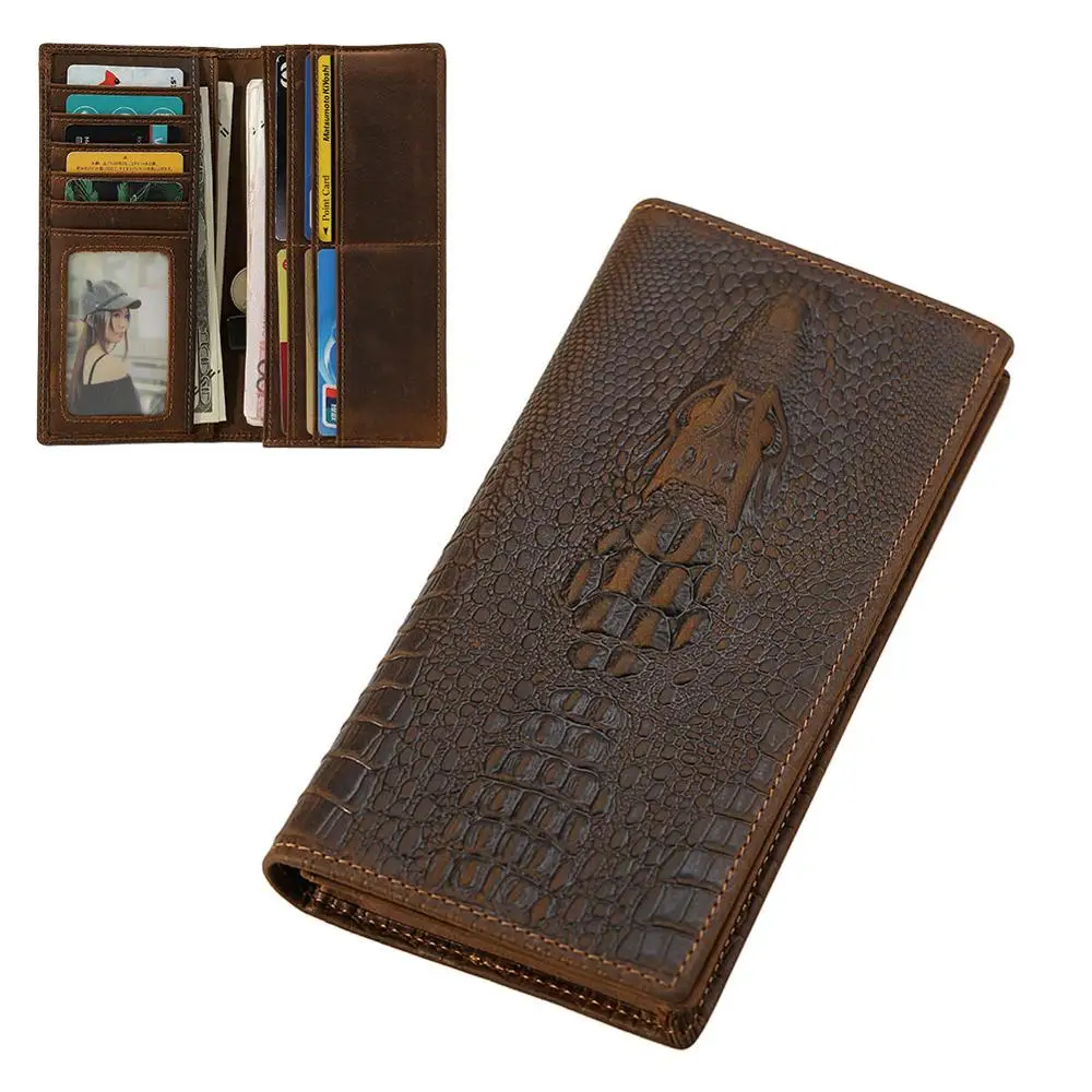 

Biford Long Genuine Leather Wallet Embossed Leather Wallet Crocodile Textured Leather Wallet Money Bag, Dark brown