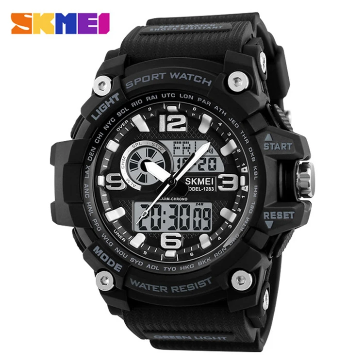 

SKMEI 1283 Sports Watches Men Fashion Multi-function Chronograph Digital Quartz Dual Display Wristwatches Relogio Masculino