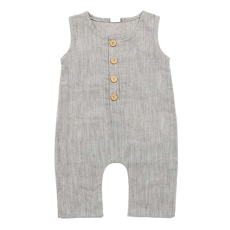 

Soft linen cotton baby boy romper one piece jumpsuits for kids with snaps