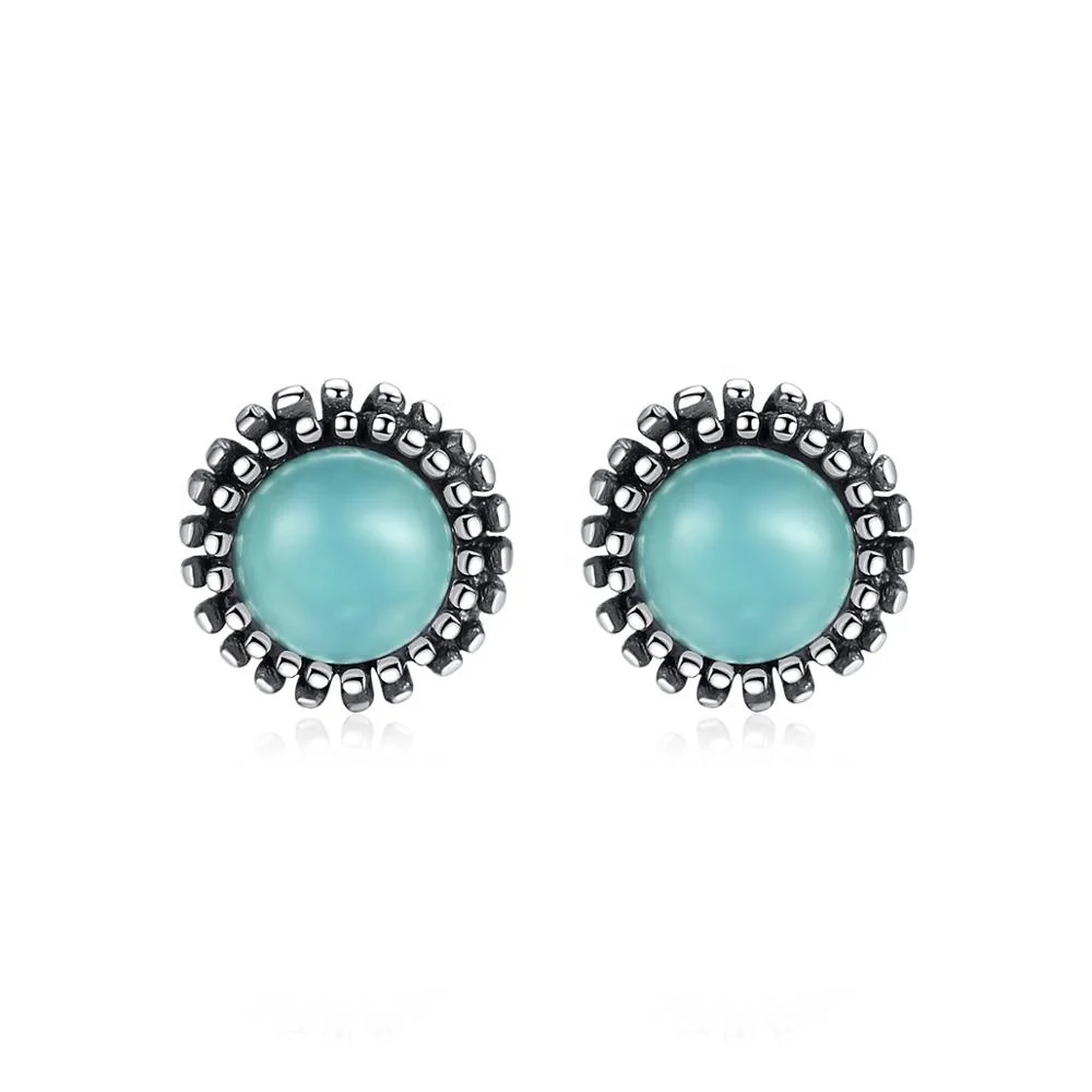 

CZCITY Black Stud Earing Turquoise Man Fashion Sterling Silver Sl 925 Circle Round Earring