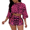 Casual Fashion Leopard Print Long Sleeve Crop Top And High Waist Pants 2 Piece Set Women