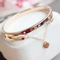 

Trendy Jewelry 3 Colors Rose Gold Silver Two Row Crystal Rhinestone Pave Stainless Steel Bracelets Bangles for Women Girl Gifts