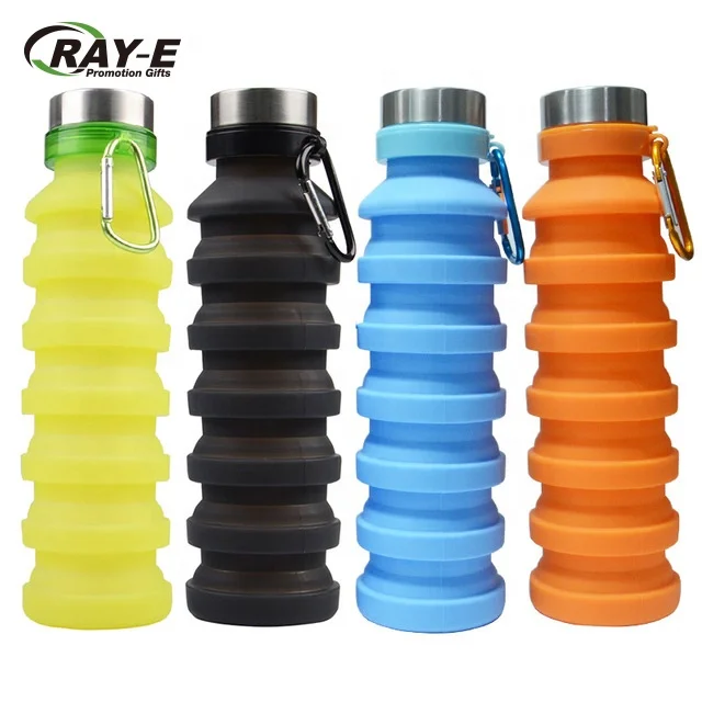 

2019 multi-function folding food grade silicone kettle portable sports bottle 470ml/550ml retractable cup