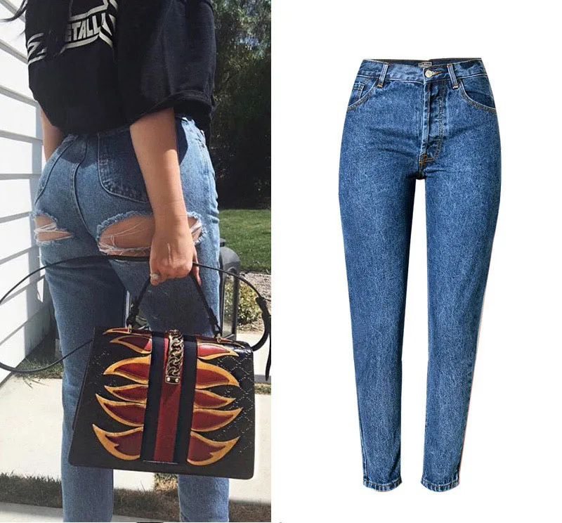 

2019America street style Sexy ladies straight pants butt cut holes women's cotton damage boyfriend denim jeans women