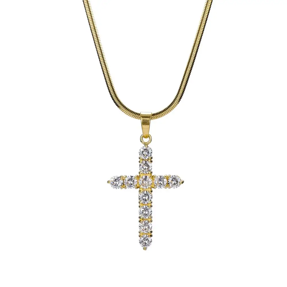 

New 18K gold plated stainless steel cross necklace for men, White;gold