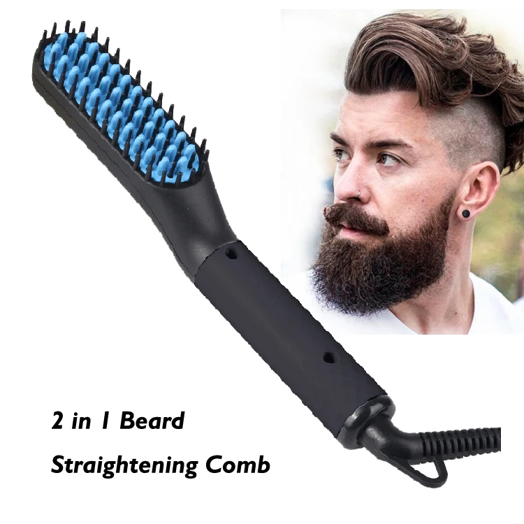 

Wholesale Heat straightening beard comb Men's quick hair styler portable hair straightening brush beard straightener V2.0 Black, Black/white
