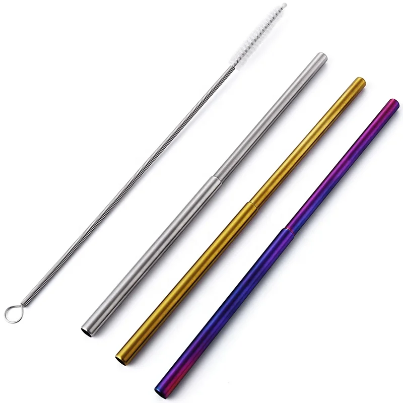 

Recycled Bag Case Reusable Stainless Custom Folding Drinking Stainless Stteel Straw, Silver;gold;rainbow