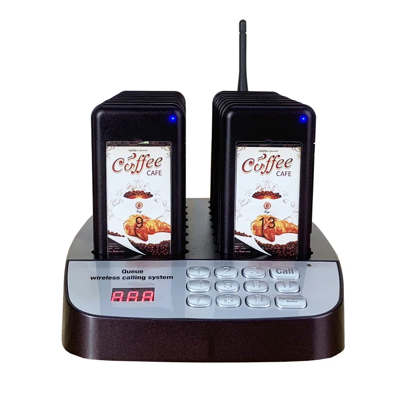 

Hot sold queue number system for restaurant queue coster pager device coffee shop with16 vibrators