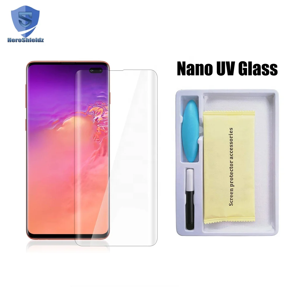 

For Samsung S10/S10 Plus UV Nano Liquid Full Glue Glass Screen Protector S10/S10+ Fingerprint to Unlock UV Glass, High clear s10/s10 plus uv screen protector