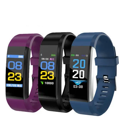 

115Plus Smart Bracelet Color Screen Fitness Tracker Heart Rate Monitor Sport Wristbands for Android IOS, Red;blue;black;purple.