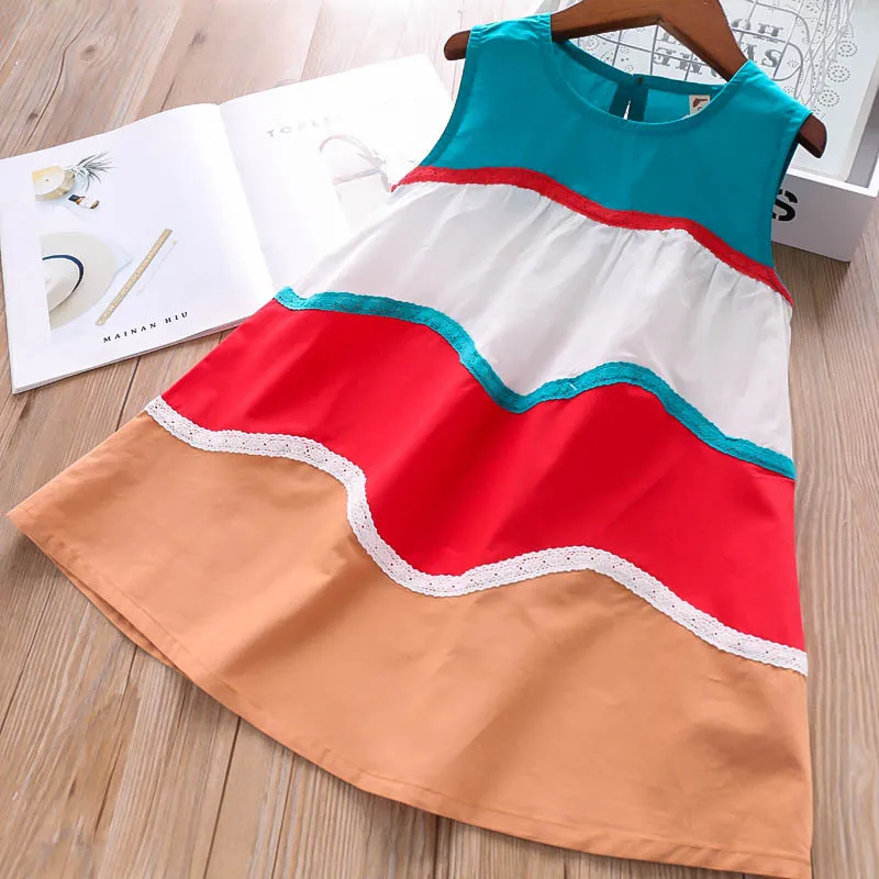 

2019 new Wholesale summer Girls kids wave unique sleeveless dress, N/a