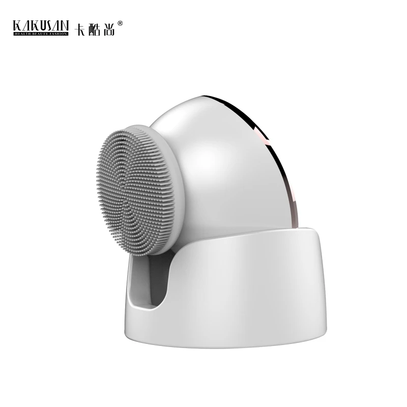 
45 Degree Heat High Frequency Vibration Facial Essence Applicator Massager Silicone Face Washing Brush 