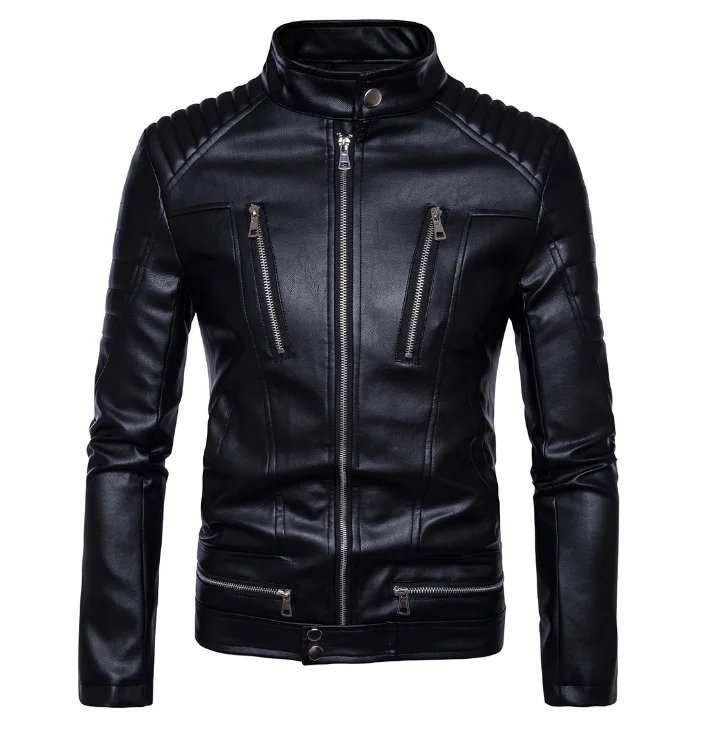 

KJ0100 Men's Locomotive zippered leather motorcycle leather jacket