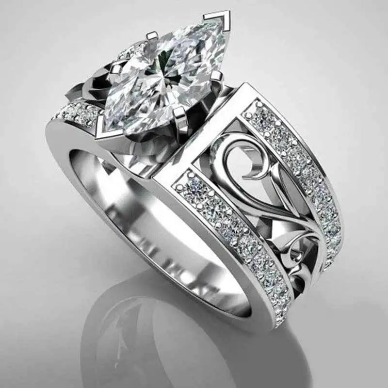 CAOSHI Silver Jewelry Big CZ Stone 925 Silver Plated Woman Engagement Wedding Marquise Silver Rings