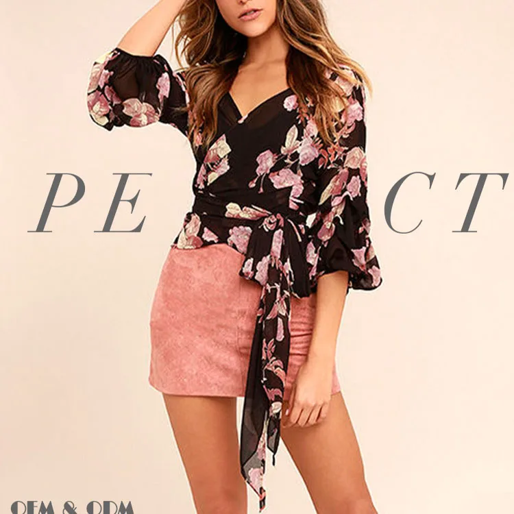 

2019 new arrival long sleeve chiffon printed women shirt blouse, Customized