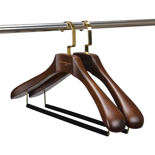 

DL0890 Deluxe Branded Antique Wooden Clothes Hangers with Gold Logo, Antique color show nice wood grain