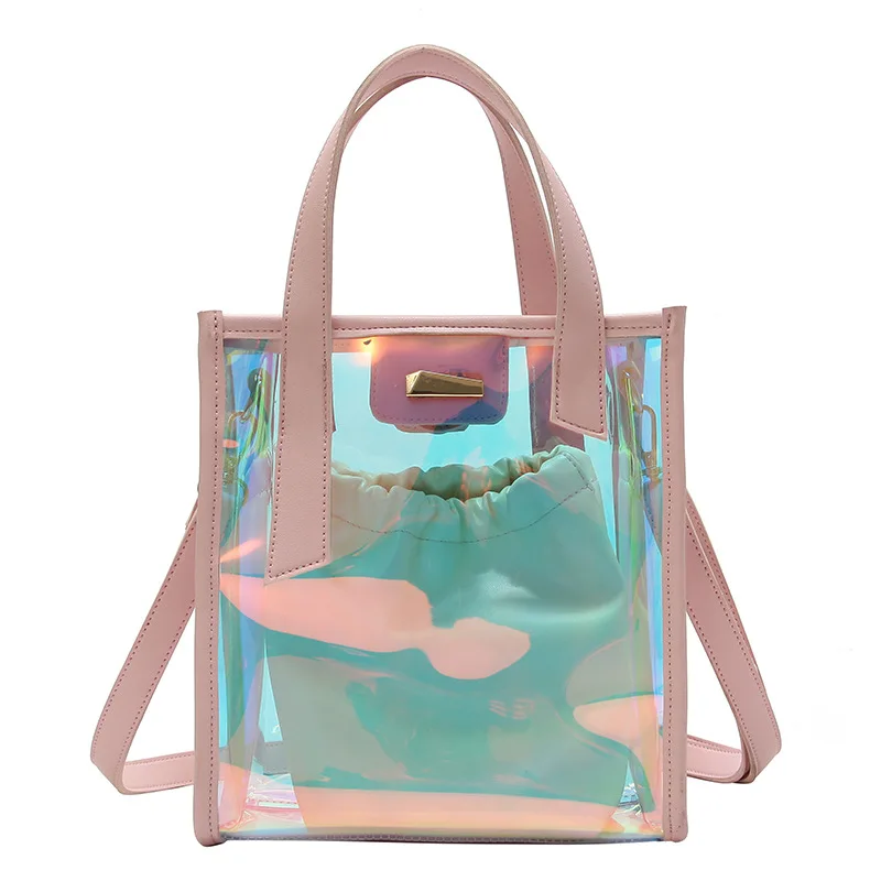 

Hot Sales 2021 New Summer Fashion Pu Leather Women Tote Bags Laser PVC Jelly Shoulder Handbag, Orange,black,red