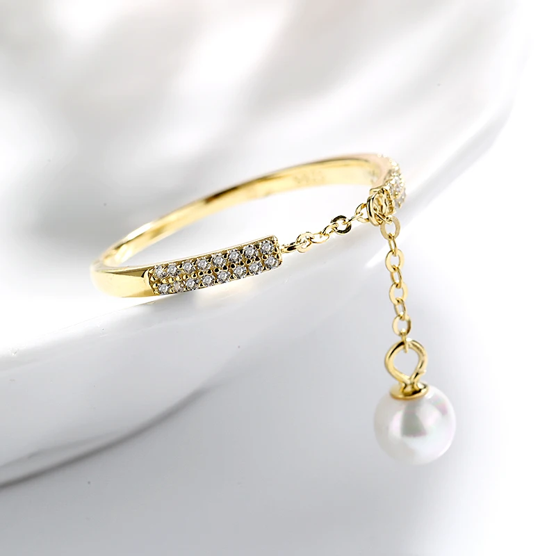 

925 Silver Sterling jewelry Adjustable Pearl Gold Rings For Women