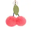Promotional Cute Cherry Leaves Keychain Pendant Faux Rabbit Fur Ball Charm Handbag Pompom Keyring AD1892