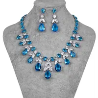 

Light Blue and Clear Luxury Teardrop Cubic Zirconia Necklace and Earring Jewelry Set for Bride or Bridesmaid