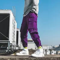 

2109-2020 spring summer new design fashion cargo pants men high quality custom logo streetwear style overall trousers purple