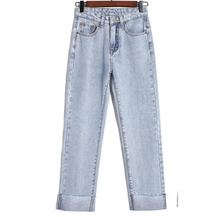 

2019 simple style Women Straight pants jeans trousers, As picture;customized color is welcome
