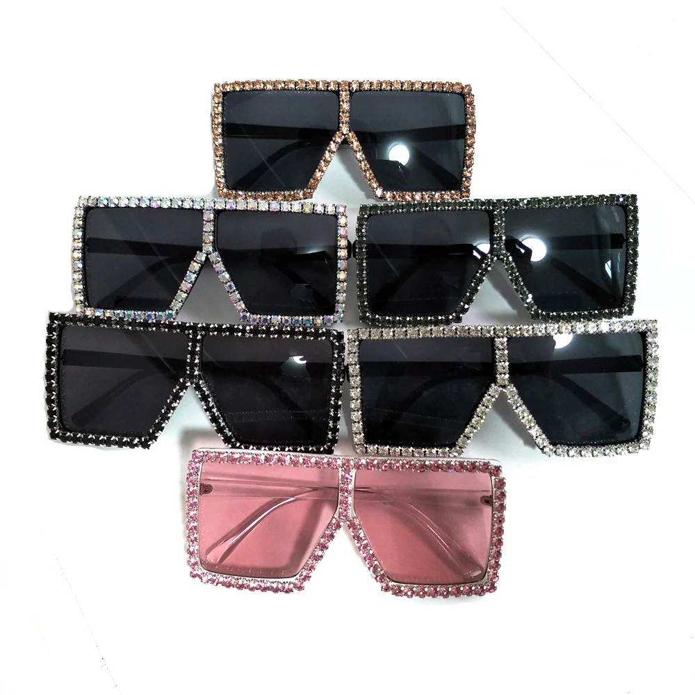 

2021 Fashion Women Red Square Luxury Crystal Acrylic Bling Rhinestone Oversized Diamond Shades Sun Glasses Sunglasses 2020, Custom sunglasses