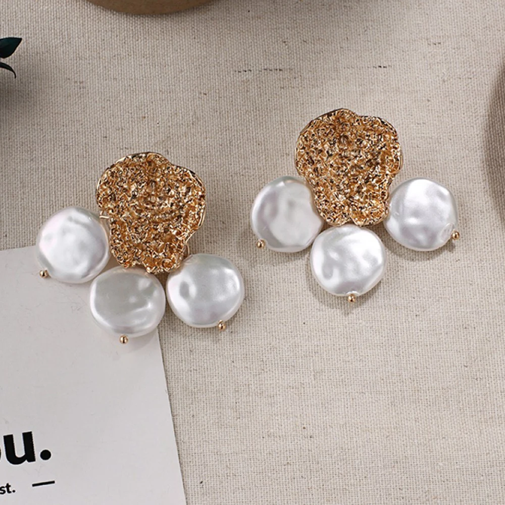 

2019 Amazon dropship gold statement earrings big flower earrings pearl earrings dangle