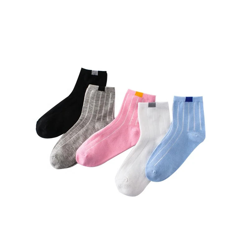 

Wholesale Korean Fashion Candy Color White Vertical Stripes Polyester Quarter Women College Socks, As pic