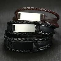 

Wholesale Custom Men Stainless Steel Blank Personality Multilayer Men's Braided Leather Bracelet