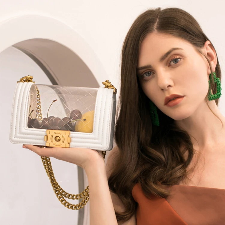 
2020 PVC messenger bag women casual plastic transparent bag wholesale clear handbags for lady 