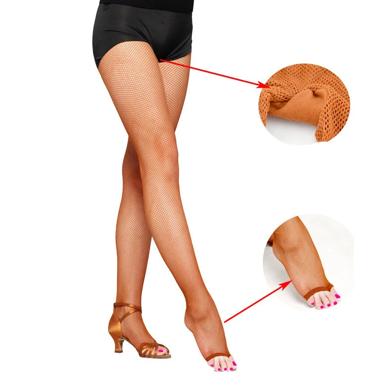 

Wholesale Cheap Professional Latin Ballroom Open-toe Tan Fishnet Pantyhose Tights