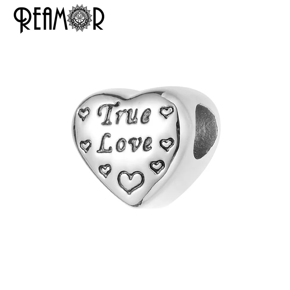 

Reamor On Sale 5pcs 316l Stainless Steel Heart Beads Text True Love European Charms Beads For Women Bracelet Jewelry Making Gift