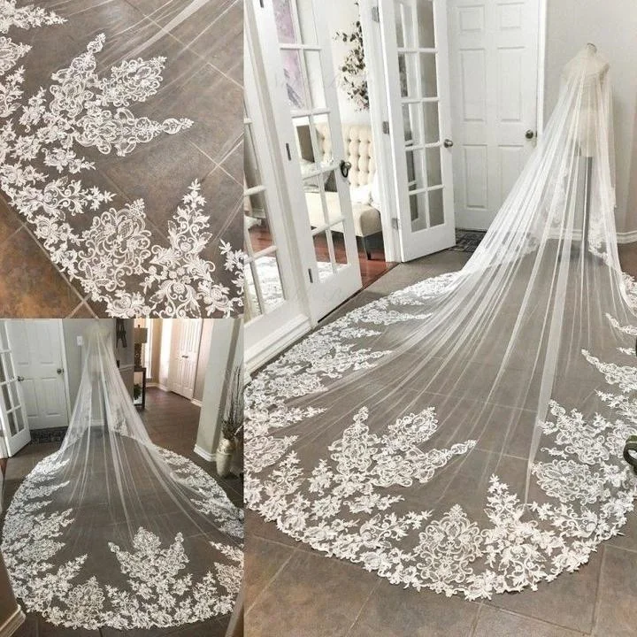 

Cathedral Long Lace Wedding Bridal Veil, Custom made