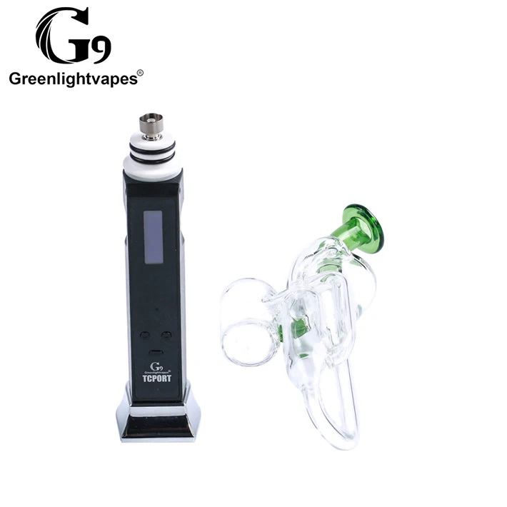 

Newest Portable enail wax vaporizer Greenlightvapes G9 TC PORT wax dab rig oil portable with glass dab pipe wholesale for dabber, Black